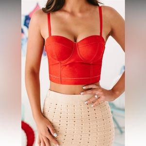 IN TOTAL CONTROL FAUX SUEDE BUSTIER (RED) Medium